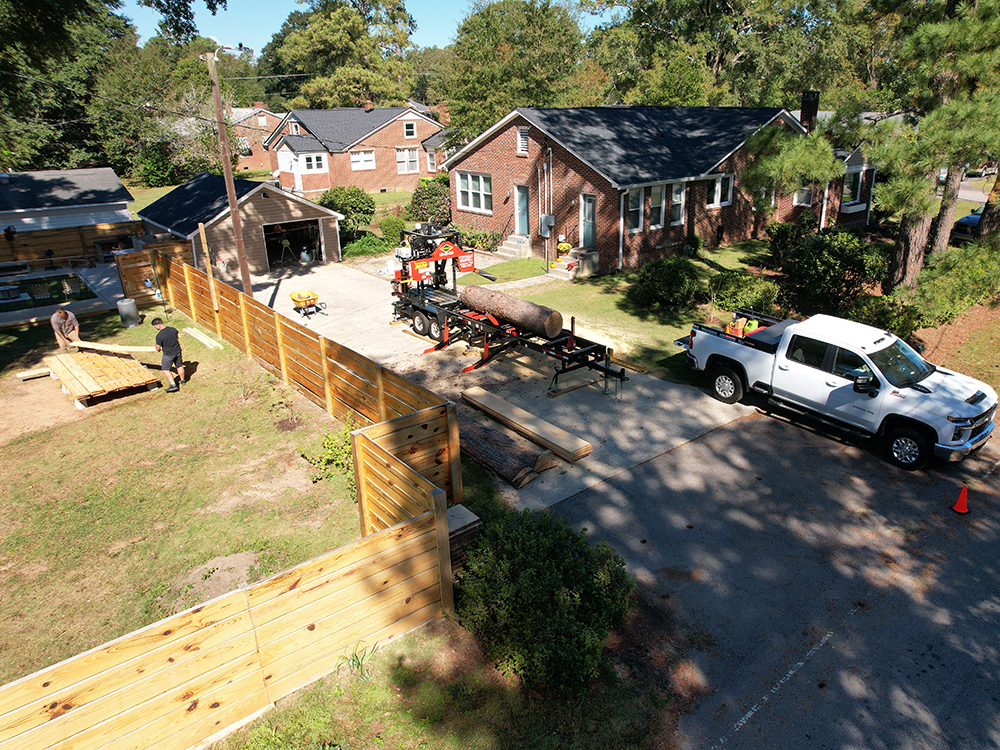 portable sawmill in urban location